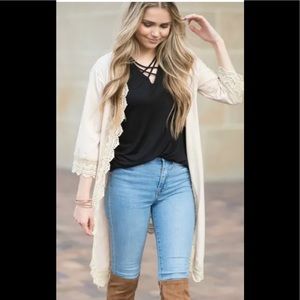 Aili's Corner Beige Lace Trimmed Kimono Duster Size 2XL New Without Tags